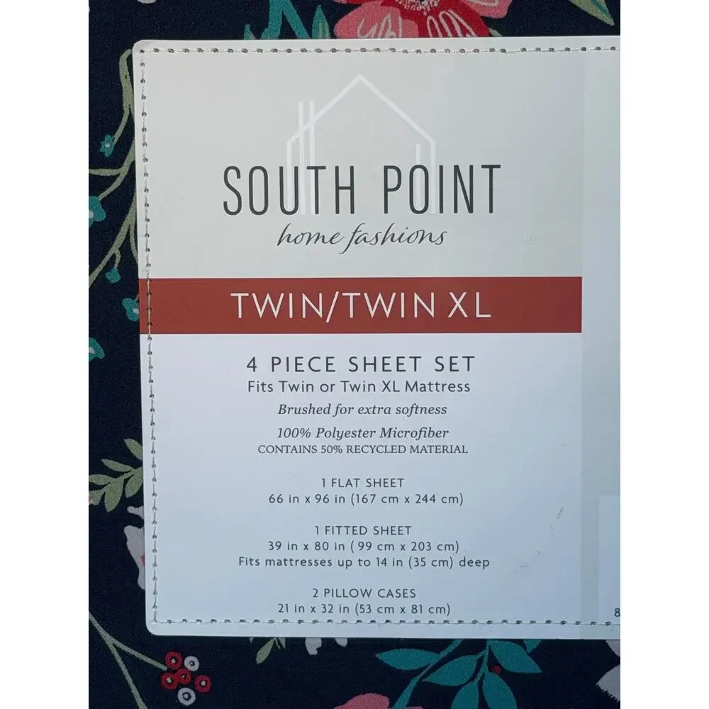 South Point Home Fashions TWIN / TWIN XL  4-PIECE Sheet Set, Navy Darcy Floral
